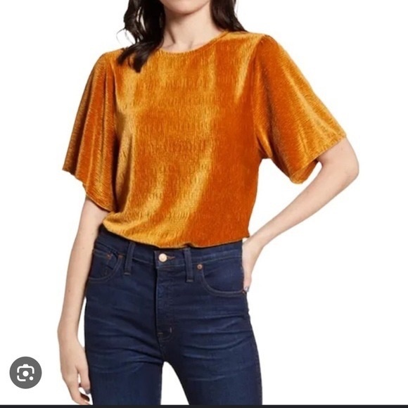 Madewell Velvet Flutter Sleeve Top - Picture 1 of 5